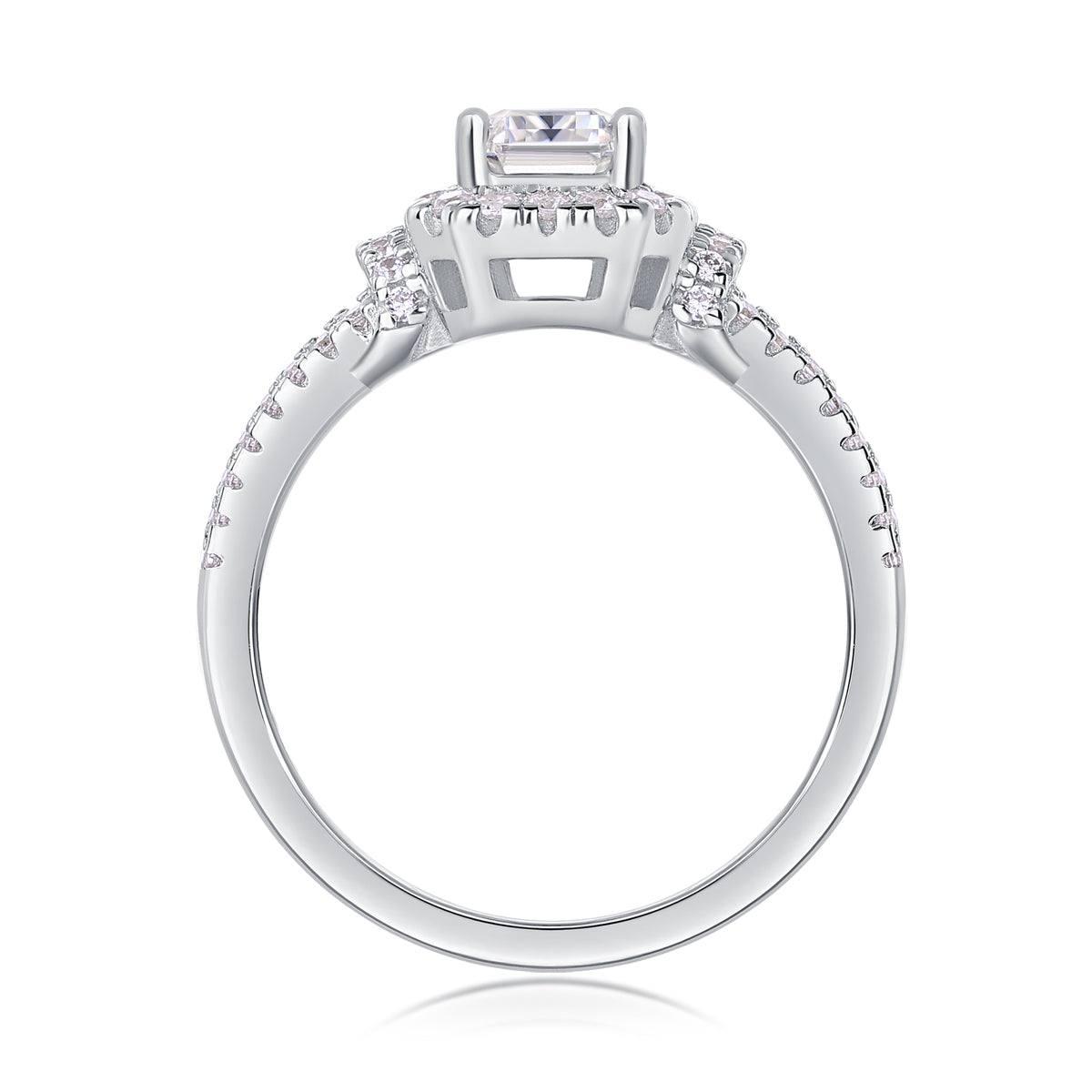 Moissanit Ring / Verlobungsring / Silberring mit 1 Karat VVS1 Reinheit und Farbgrad D im Baguette Schliff in rhodiniertem 925 Sterlingsilber.