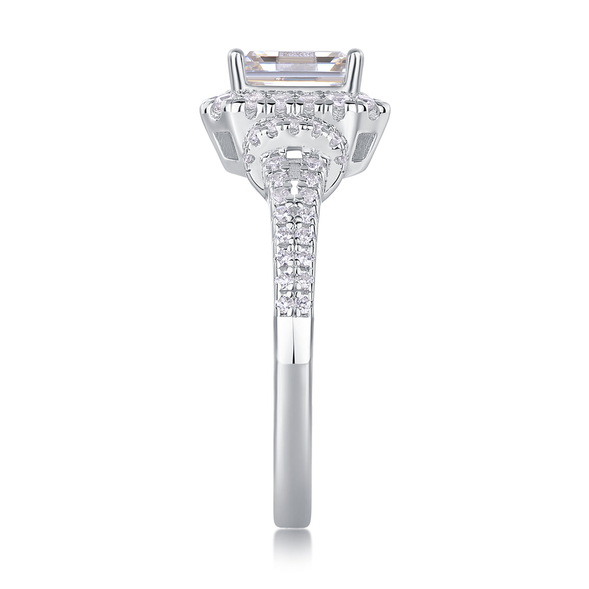 Moissanit Ring / Verlobungsring / Silberring mit 1 Karat VVS1 Reinheit und Farbgrad D im Baguette Schliff in rhodiniertem 925 Sterlingsilber.