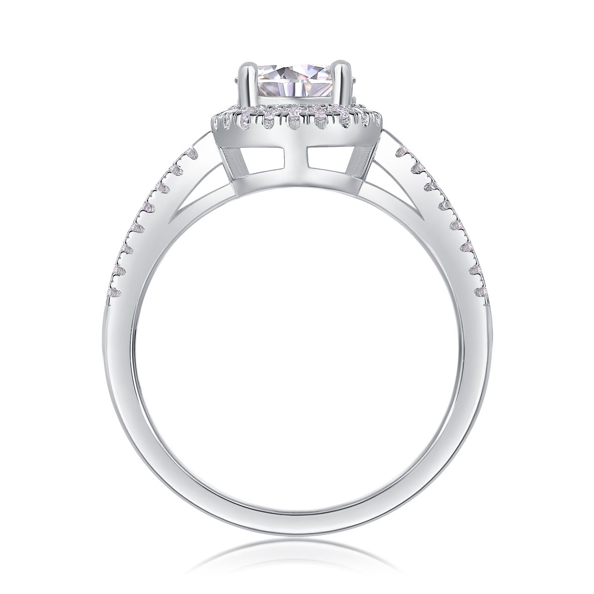 Moissanit Ring / Verlobungsring / Silberring mit 1 Karat VVS1 Reinheit und Farbgrad D im Brilliantschliff in rhodiniertem 925 Sterlingsilber.
