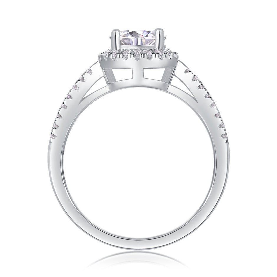 Moissanit Ring / Verlobungsring / Silberring mit 1 Karat VVS1 Reinheit und Farbgrad D im Brilliantschliff in rhodiniertem 925 Sterlingsilber.