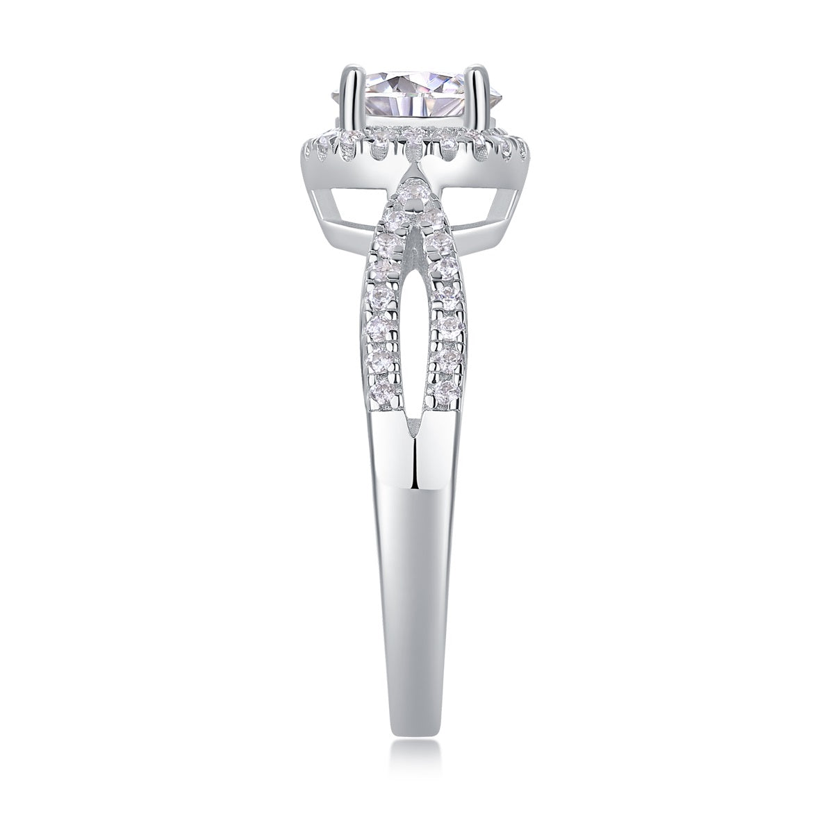 Moissanit Ring / Verlobungsring / Silberring mit 1 Karat VVS1 Reinheit und Farbgrad D im Brilliantschliff in rhodiniertem 925 Sterlingsilber.