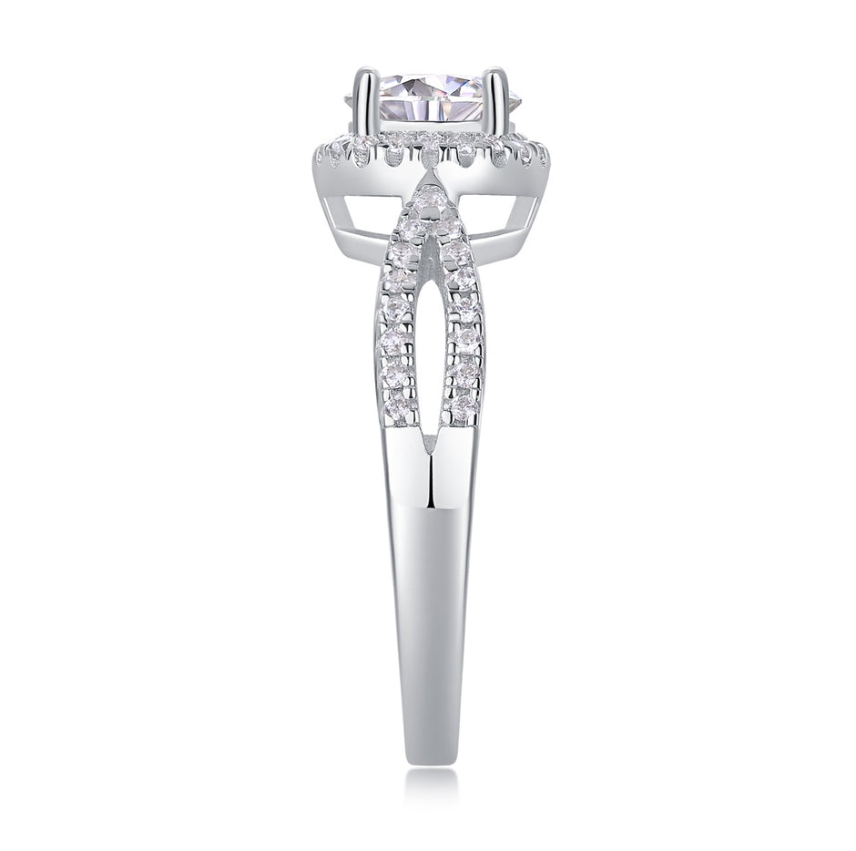 Moissanit Ring / Verlobungsring / Silberring mit 1 Karat VVS1 Reinheit und Farbgrad D im Brilliantschliff in rhodiniertem 925 Sterlingsilber.