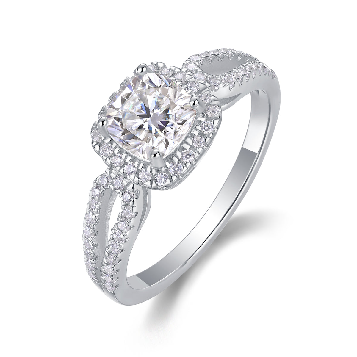 Moissanit Ring / Verlobungsring / Silberring mit 1.62 Karat VVS1 Reinheit und Farbgrad D im Brilliantschliff in rhodiniertem 925 Sterlingsilber.