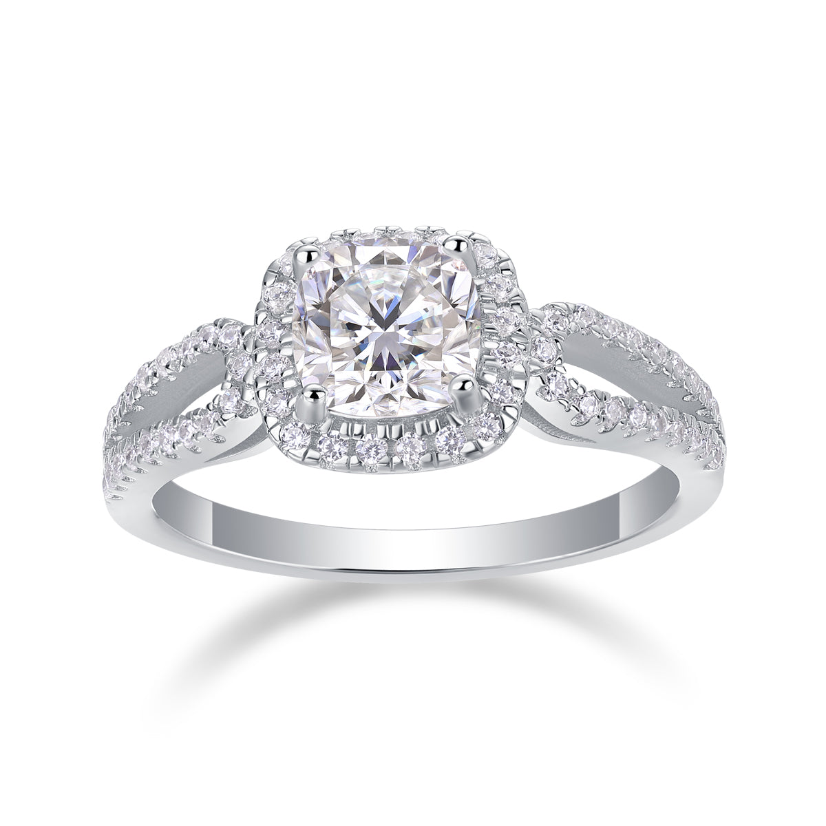 Moissanit Ring / Verlobungsring / Silberring mit 1.62 Karat VVS1 Reinheit und Farbgrad D im Brilliantschliff in rhodiniertem 925 Sterlingsilber.