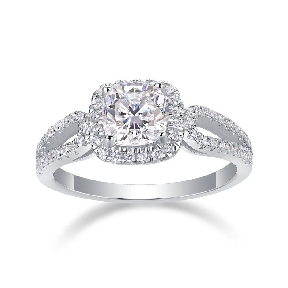Moissanit Ring / Verlobungsring / Silberring mit 1.62 Karat VVS1 Reinheit und Farbgrad D im Brilliantschliff in rhodiniertem 925 Sterlingsilber.