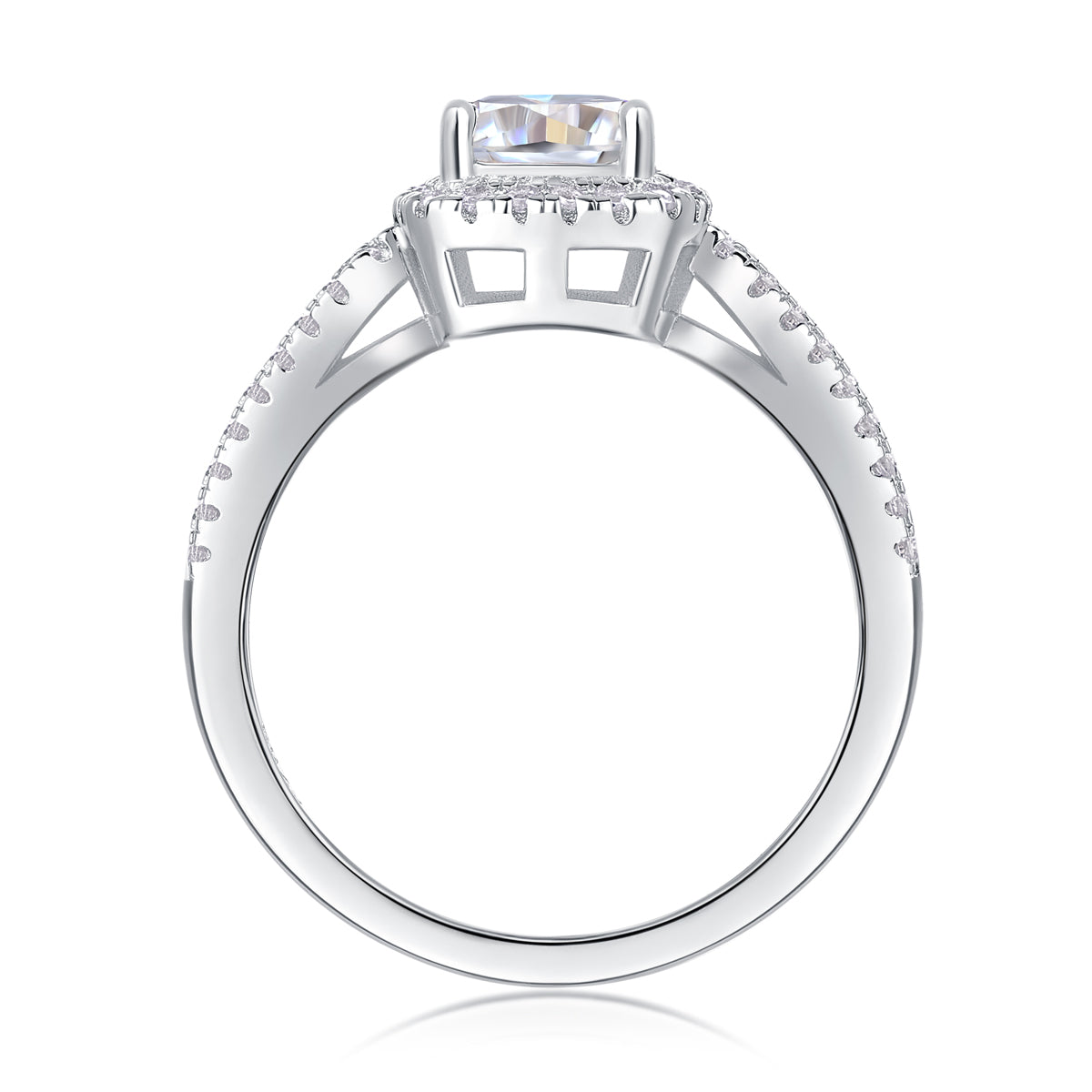 Moissanit Ring / Verlobungsring / Silberring mit 1.62 Karat VVS1 Reinheit und Farbgrad D im Brilliantschliff in rhodiniertem 925 Sterlingsilber.