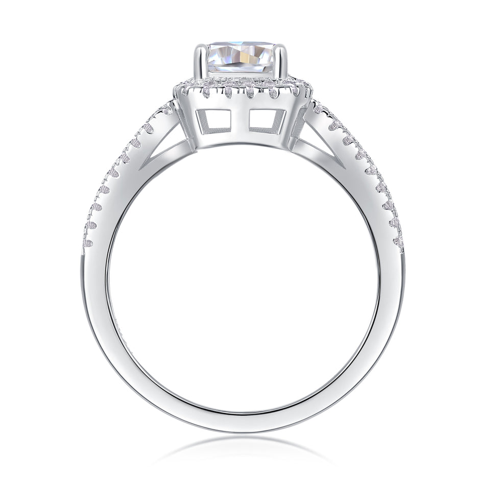 Moissanit Ring / Verlobungsring / Silberring mit 1.62 Karat VVS1 Reinheit und Farbgrad D im Brilliantschliff in rhodiniertem 925 Sterlingsilber.