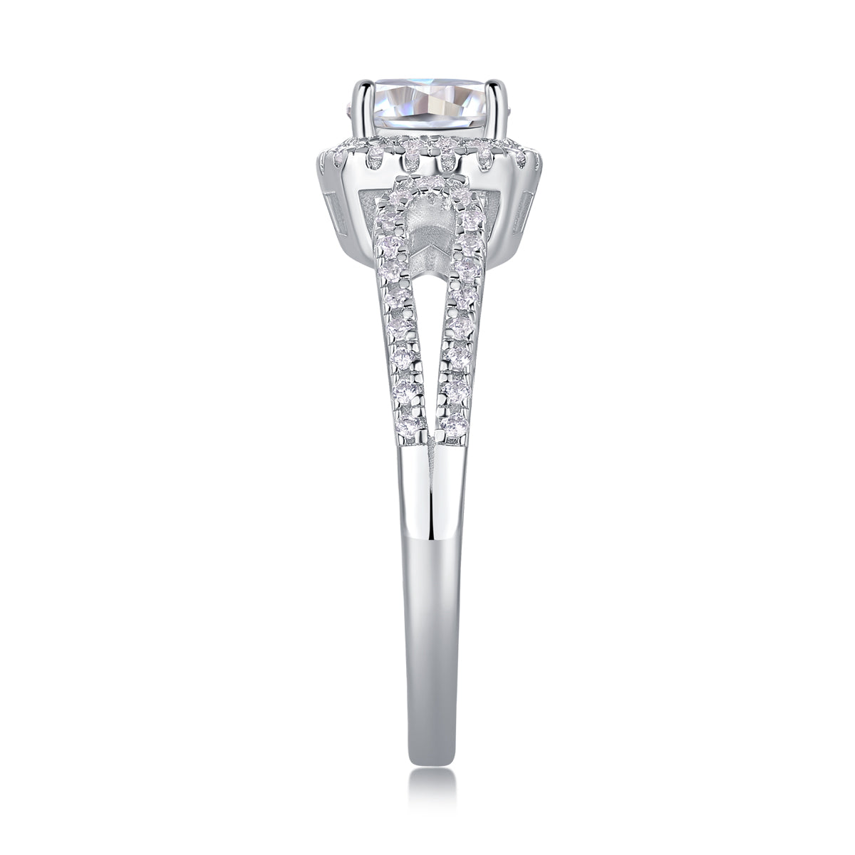 Moissanit Ring / Verlobungsring / Silberring mit 1.62 Karat VVS1 Reinheit und Farbgrad D im Brilliantschliff in rhodiniertem 925 Sterlingsilber.