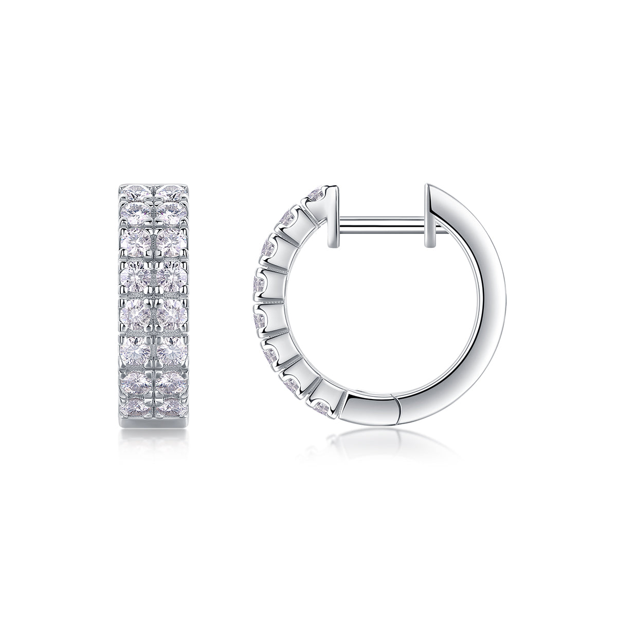 Elegante Moissanit Creolen mit jeweils 1 Karat in höchster VVS1-Reinheit und edlem D-Farbgrad aus rhodiniertem 925 Silber