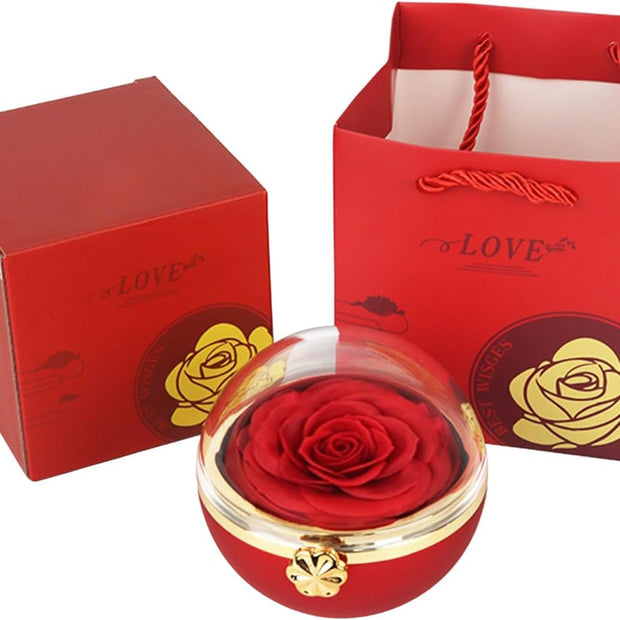 Drehbare Geschenk-Box mit Rosenblume in rot & türkis