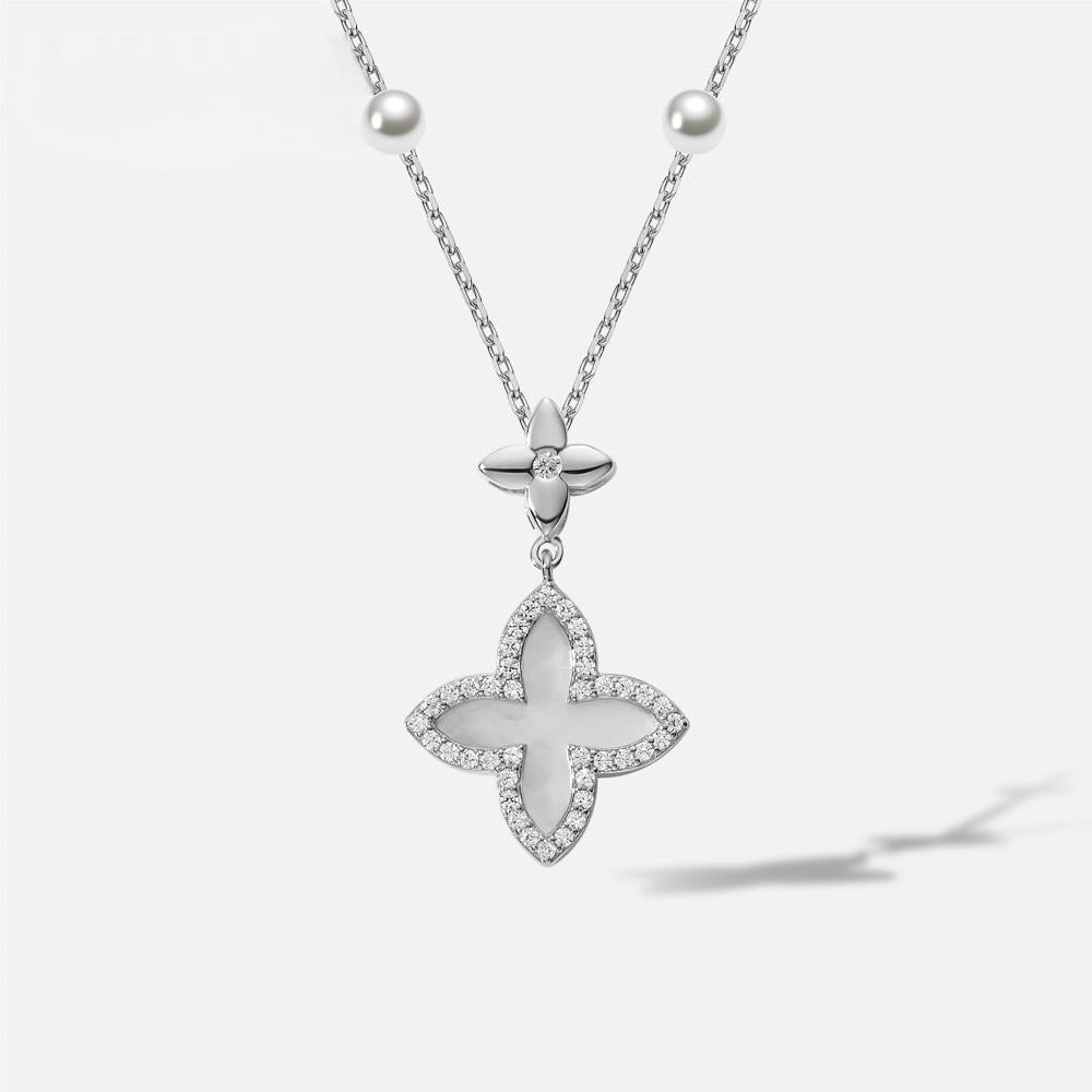 Halskette Silber 925 Kleeblatt - 18k vergoldet mit Malachit Stein 45 cm