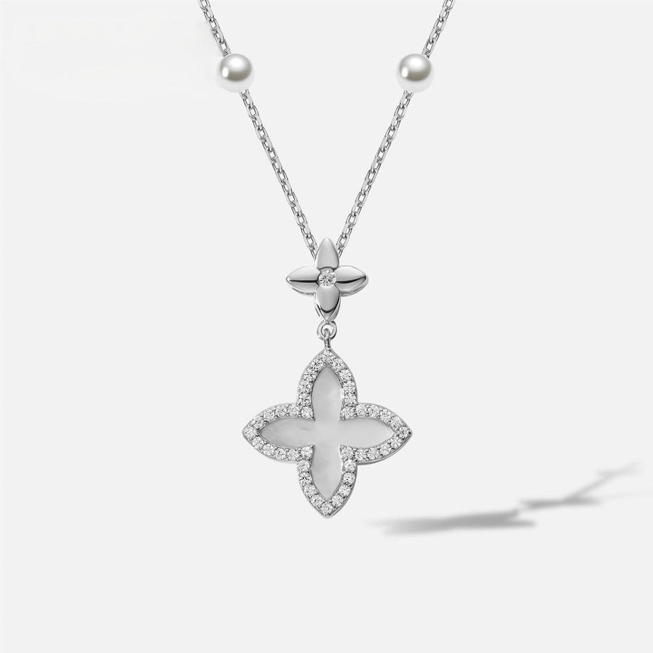 Halskette Silber 925 Kleeblatt - 18k vergoldet mit Malachit Stein 45 cm