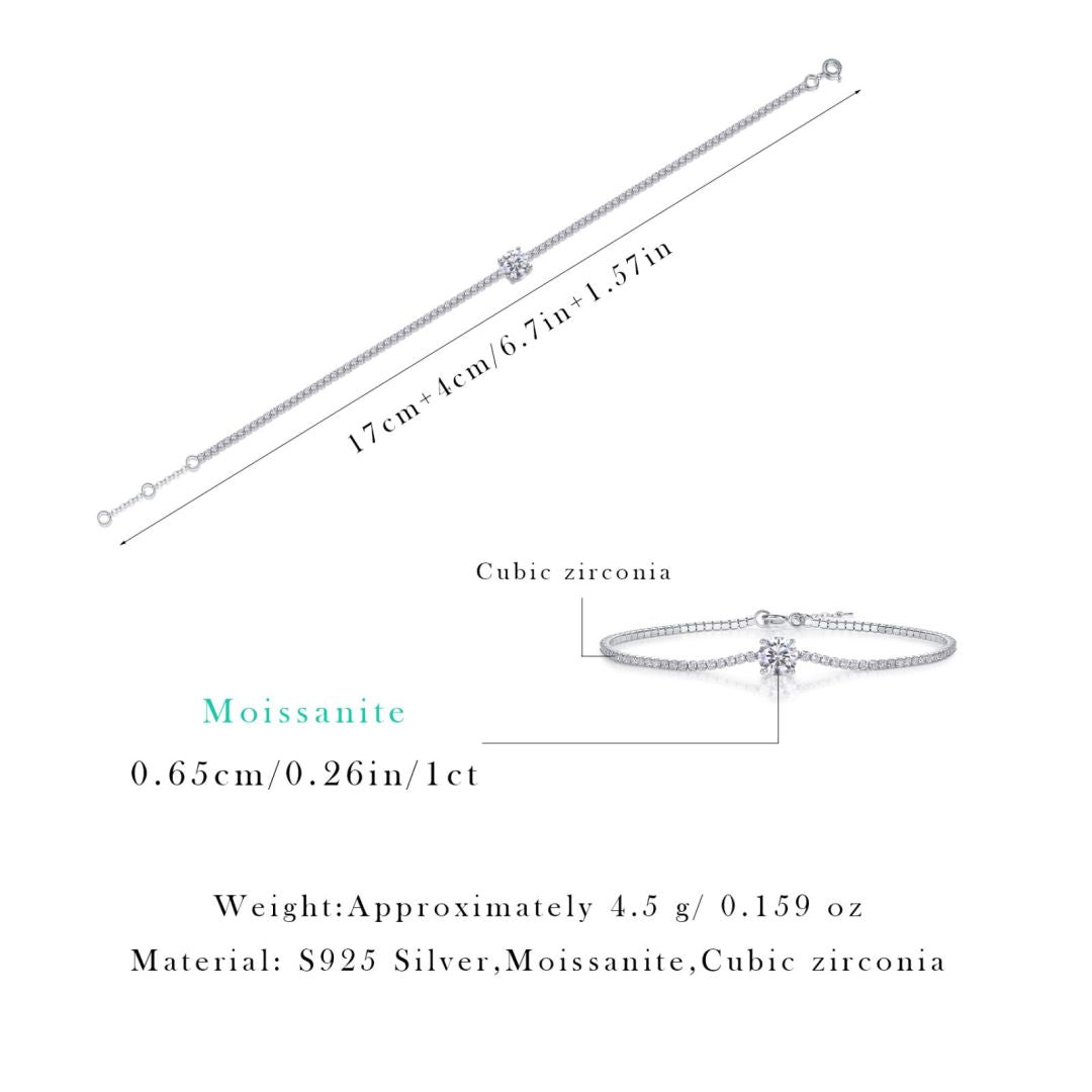 Moissanit Tennis Armband mit 1 Karat VVS1 Reinheit und D Farbgrad aus rhodiniertem 925 Silber (18 cm)