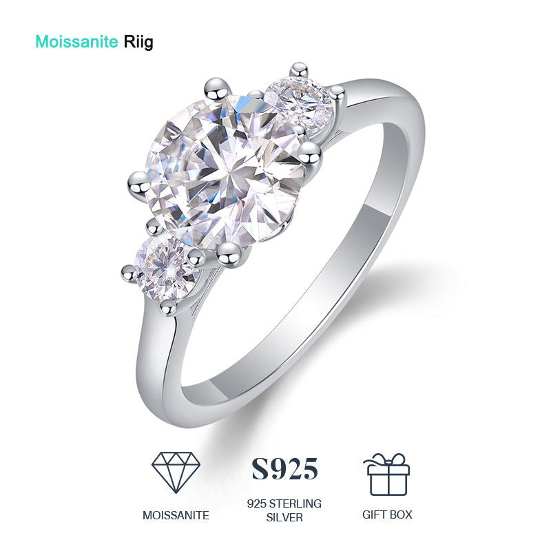 Moissanit Ring / Verlobungsring / Silberring mit 2.45 Karat VVS1 Reinheit und Farbgrad D im Brilliantschliff in rhodiniertem 925 Sterlingsilber.