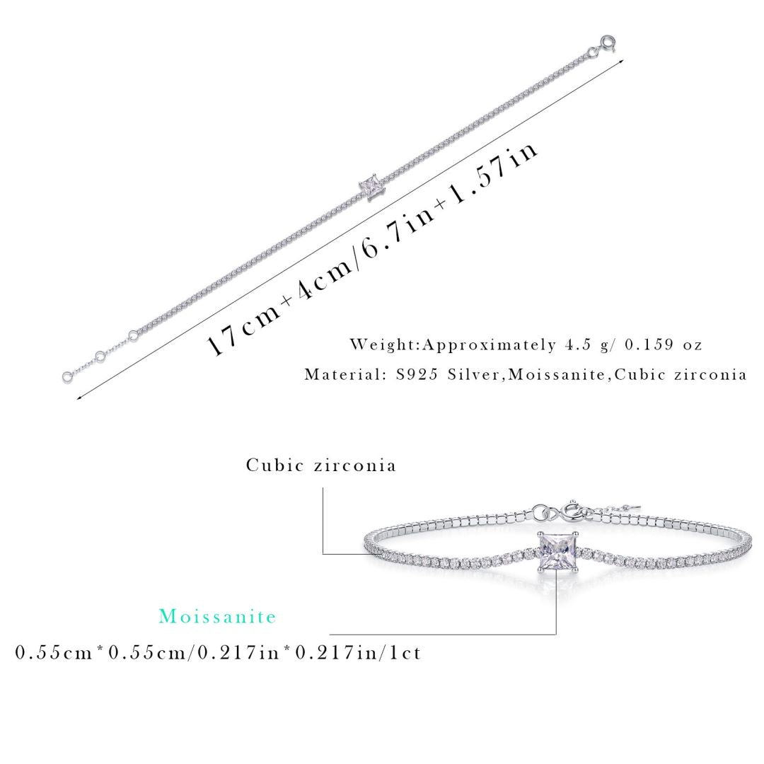 Moissanit Tennis Armband mit 0.9 Karat VVS1 Reinheit und D Farbgrad aus rhodiniertem 925 Silber (18 cm)