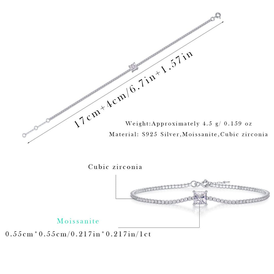 Moissanit Tennis Armband mit 0.9 Karat VVS1 Reinheit und D Farbgrad aus rhodiniertem 925 Silber (18 cm)